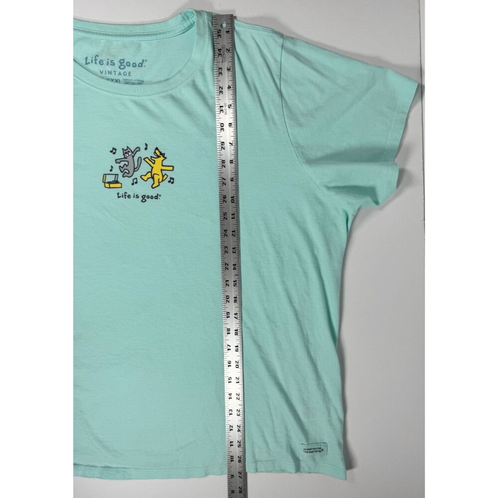 Life is Good Vintage T Shirt Womens‎ XXXL 3XL Aqua Blue Dancing Dogs Music Tee - Picture 9 of 12